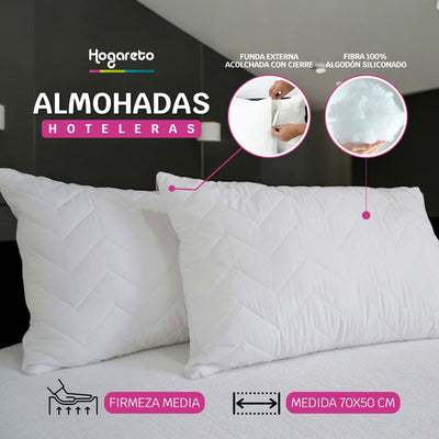 Almohadas Hoteleras - Acolchadas Fibra 100% Algodón Siliconado