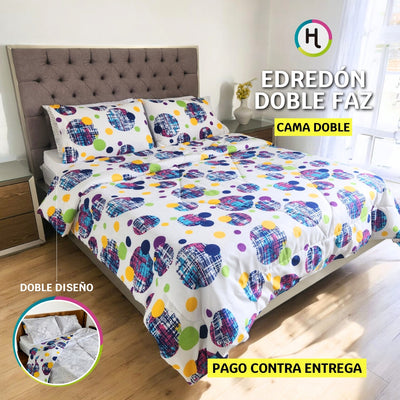 Edredón Doble Faz Estampado Retro Cama Doble 140x190cm