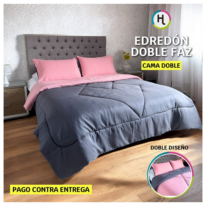 Edredón Doble Faz Rosa Cama Doble 140x190cm