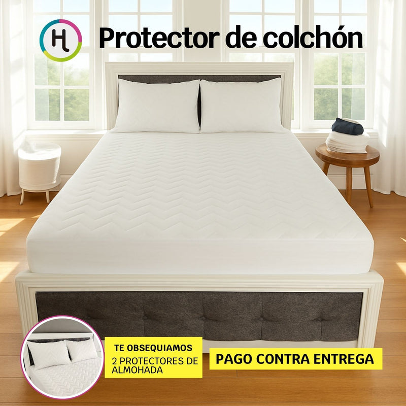 Protector de Colchón Blanco + Obsequio 2 protectores de almohadas