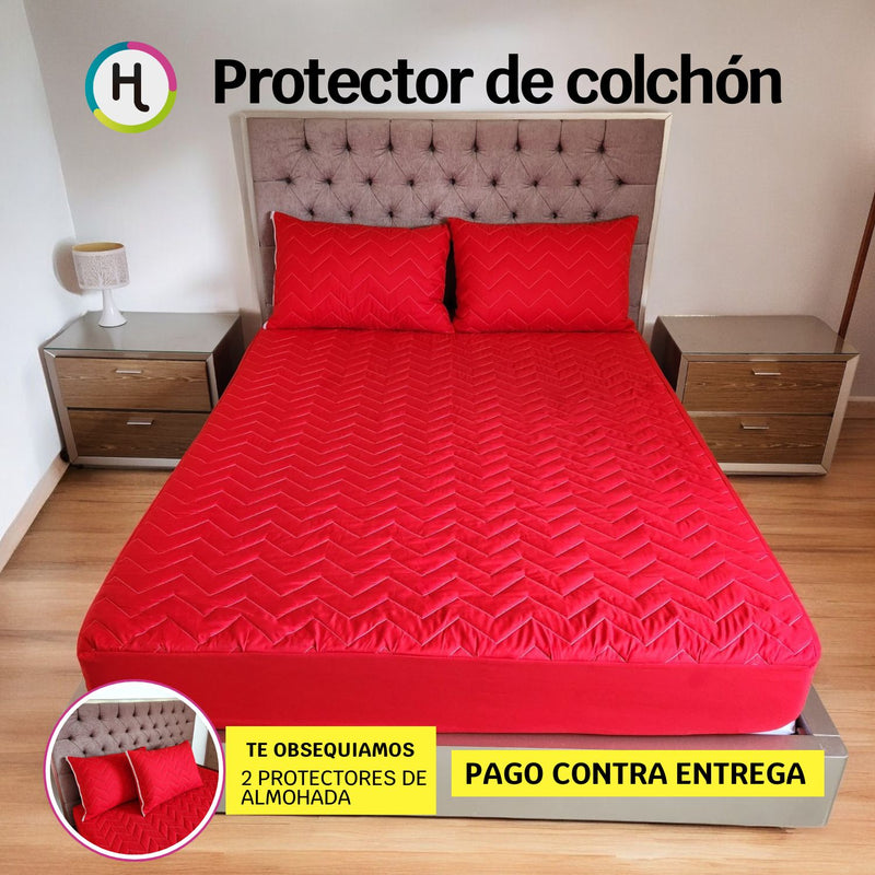 Protector de Colchón Rojo + Obsequio de 2 protectores de almohadas