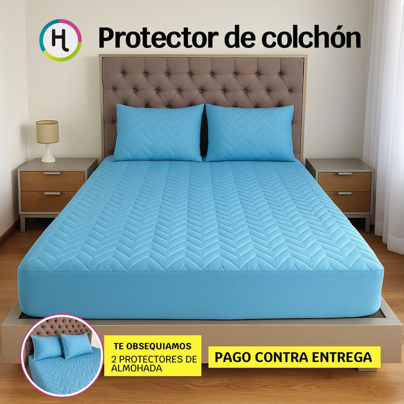 Protector de Colchón Azul Cielo + Obsequio de 2 protectores de almohadas