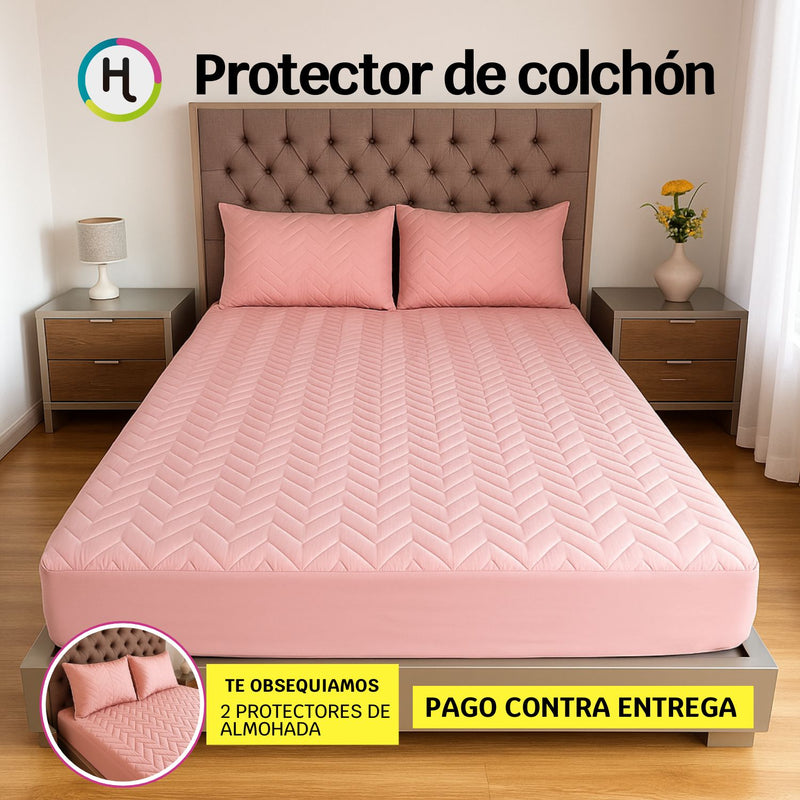 Protector de Colchón Rosa + Obsequio de 2 protectores de almohadas