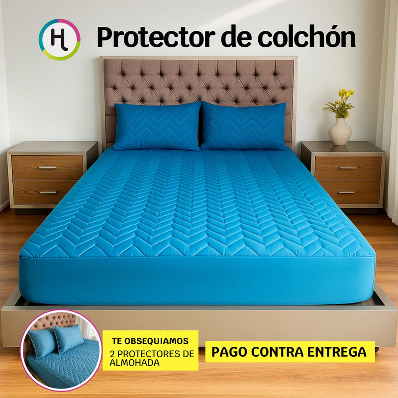 Protector de Colchón Turquesa + Obsequio 2 protectores de almohadas