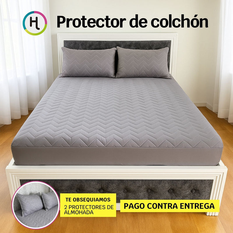 Protector de Colchón Gris + Obsequio 2 protectores de almohadas