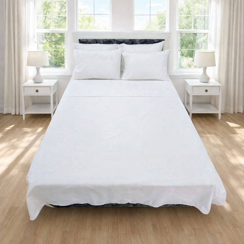 Juego de Sábanas Blancas Polialgodón 180 Hilos
