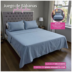 Juego de Sábanas Azul Polialgodón de 180 Hilos