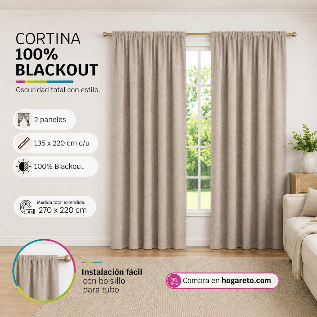 Cortinas 100% Blackout Taupe Jaspe– Privacidad Total - 270x220cm