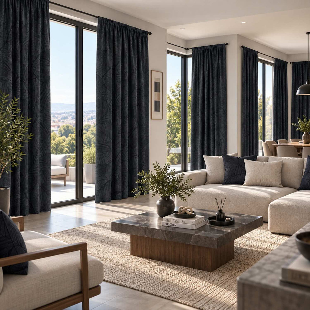 Cortinas Jacquard Diseño Hojas- 270x220cm