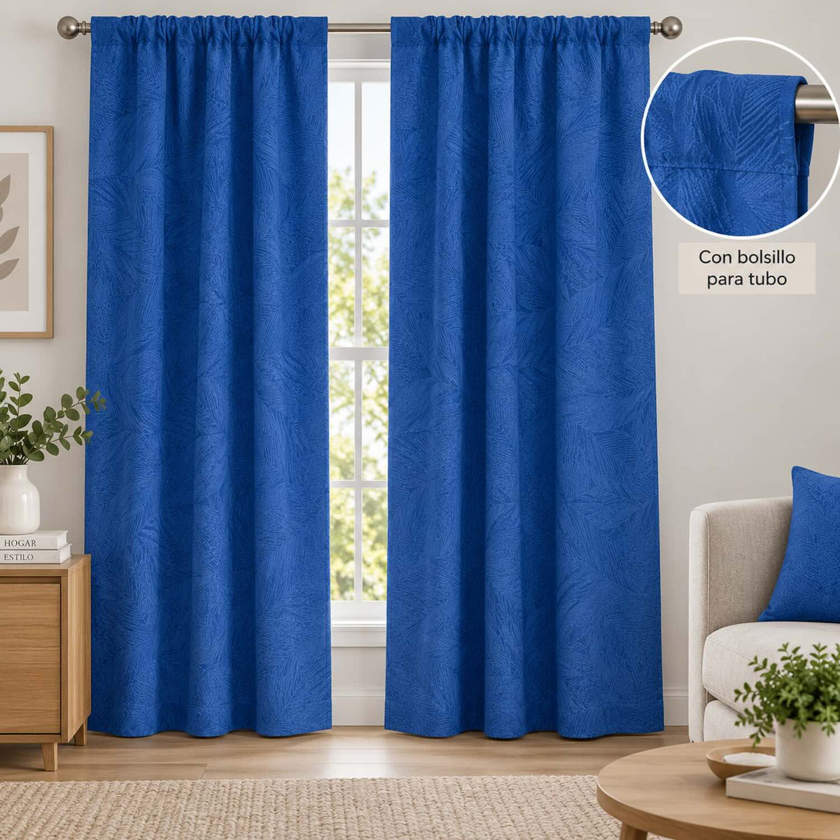Cortinas Jacquard Diseño Hojas- 270x220cm