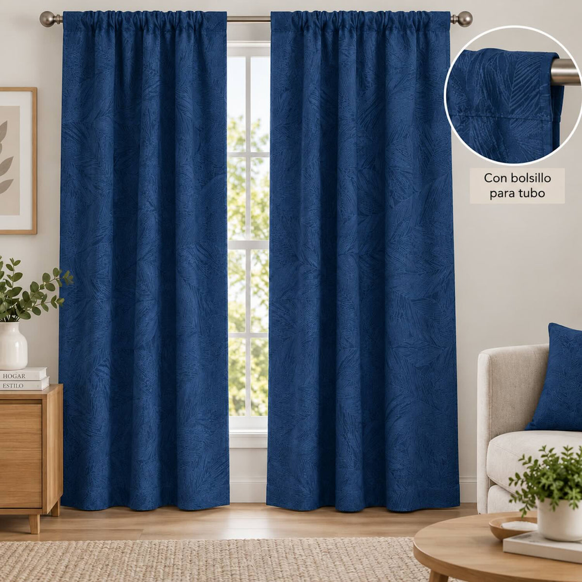 Cortinas Jacquard Diseño Hojas- 270x220cm