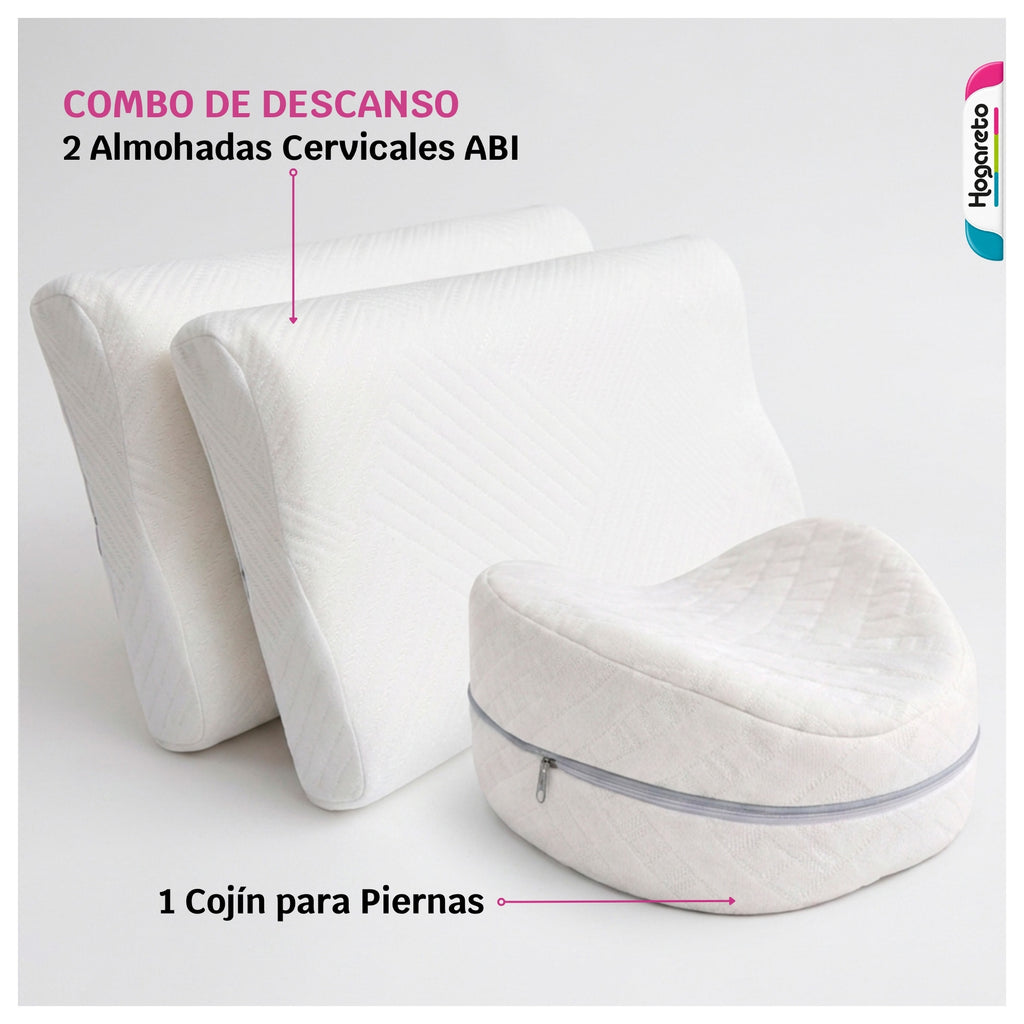 Combo 2 Almohadas Cervicales Mini + Cojín Pierna Memory Foam