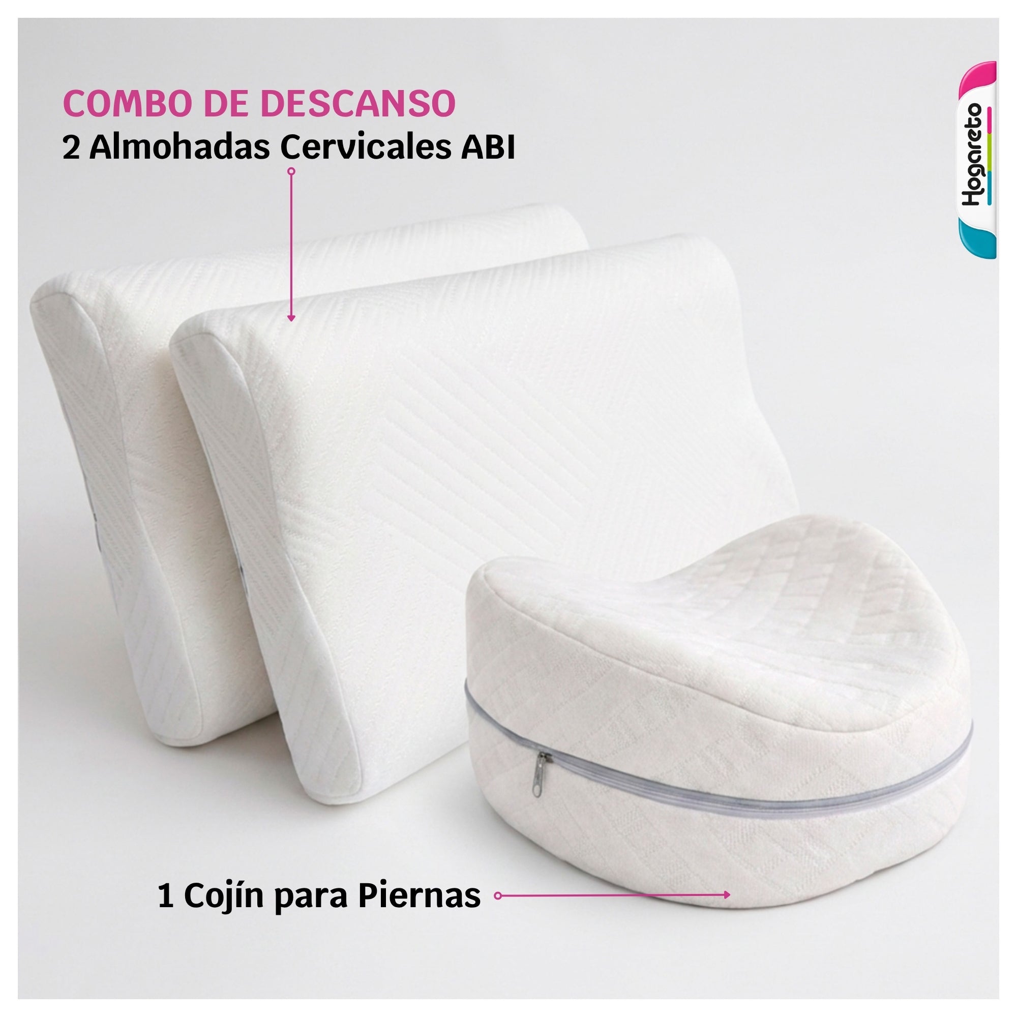 Combo 2 Almohadas Cervicales Mini + Cojín Pierna Memory Foam