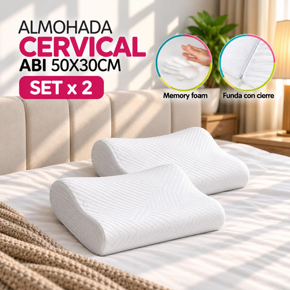 Almohada Mini Cervical ABI 50x30cm - Espuma Memory Foam de Doble Altura