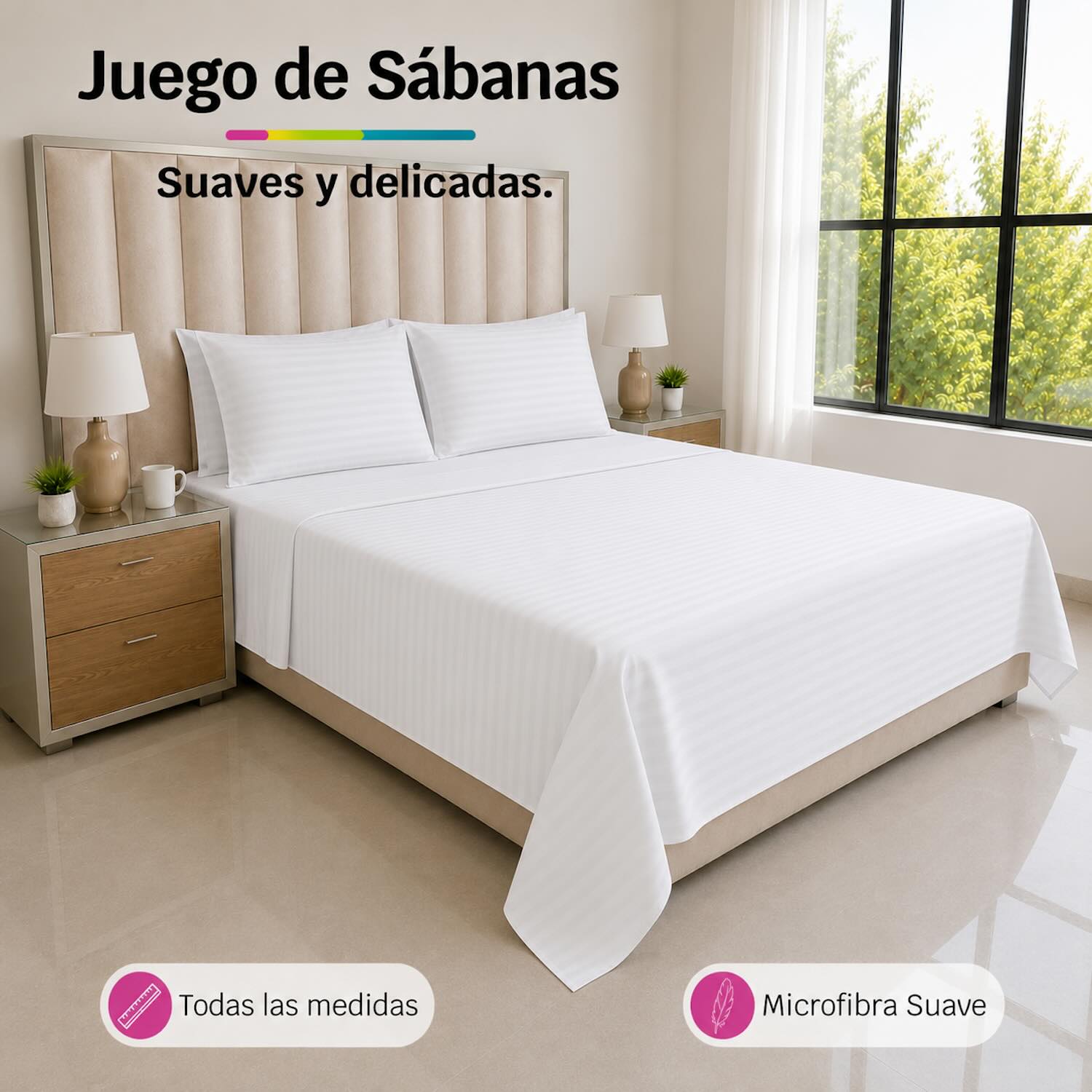 Juego de Sábanas Blancas en Microfibra Suave