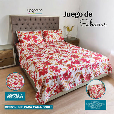 Juegos de Sábanas Cama Doble 140x190cm Flor