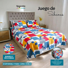 Juegos de Sábanas Cama Doble 140x190cm Cuadros