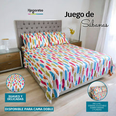 Juego de Sábanas Cama Doble 140x190cm Plumas