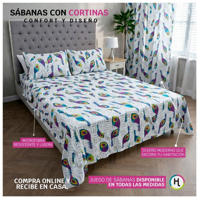 Juego de Sábanas + Cortinas Plumaje