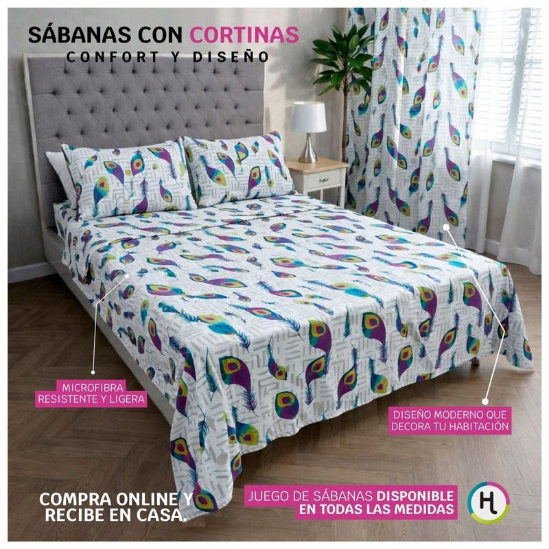 Juego de Sábanas + Cortinas Plumaje