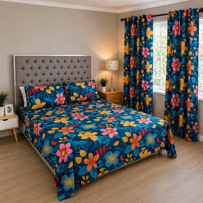 Juego de Sábanas + Cortinas Flores