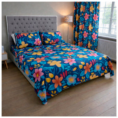 Juego de Sábanas + Cortinas Flores