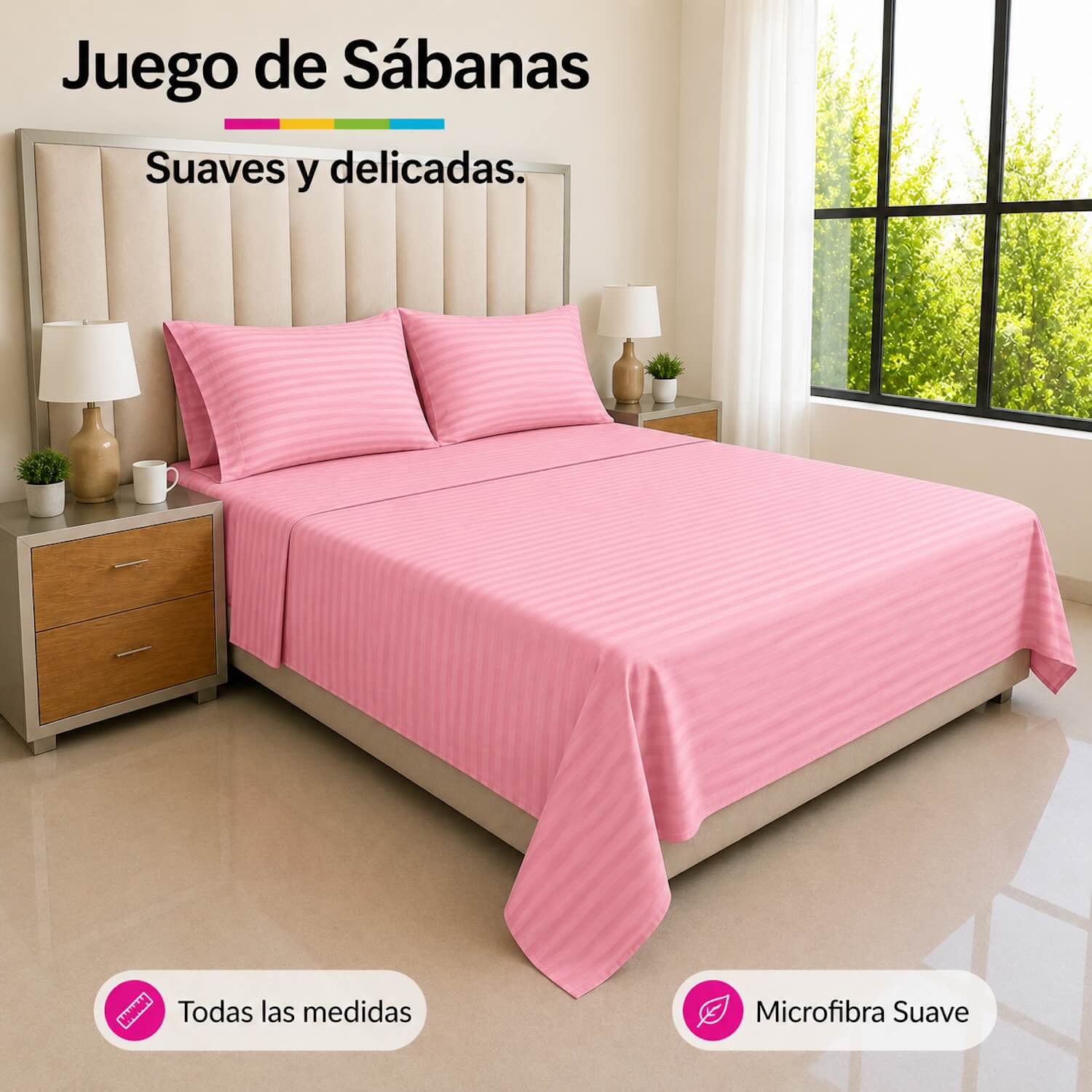 Juego de Sábanas Rosa en Microfibra Suave