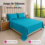 Juego de Sábanas Cama Doble 140x190cm Turquesa en Microfibra Suave