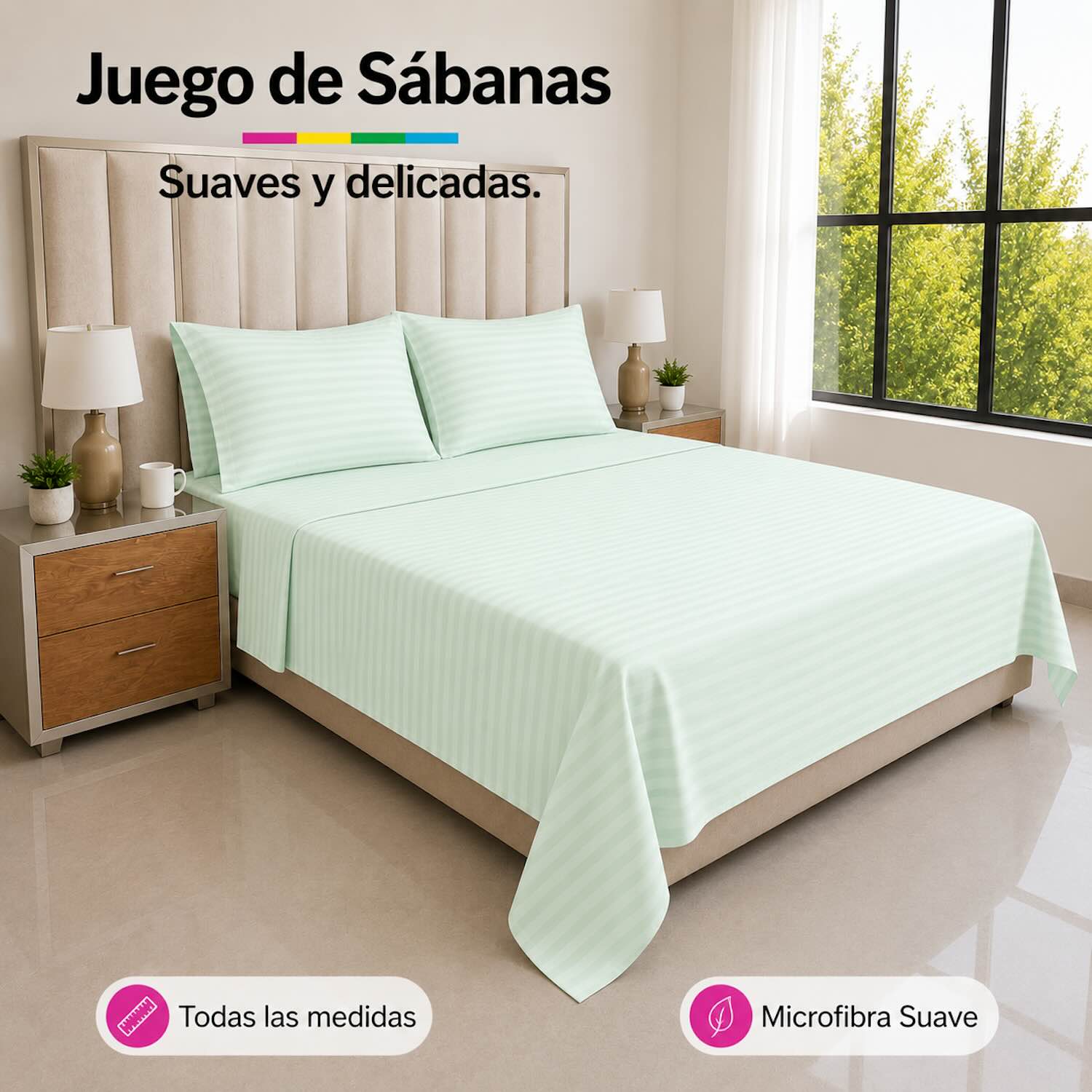 Juego de Sábanas Cama Doble 140x190cm Menta en Microfibra Suave
