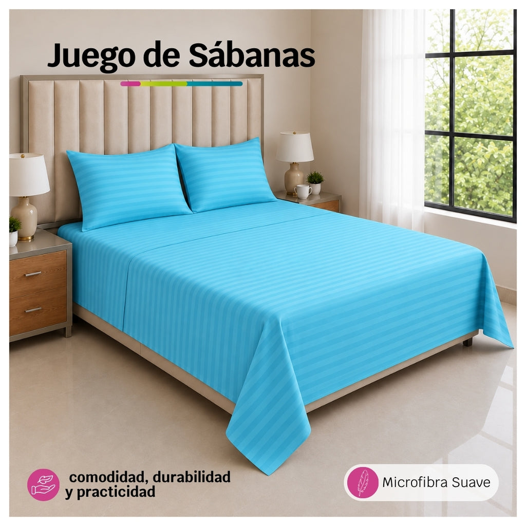 Juego de Sábanas Agua Marina en Microfibra Suave