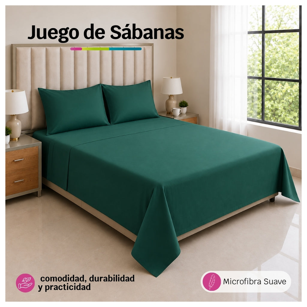 Juego de Sábanas Esmeralda en Microfibra Suave