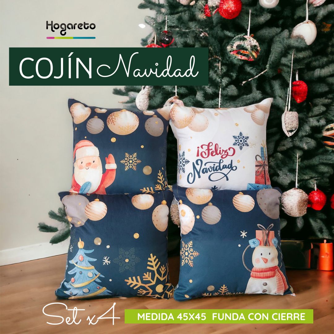 Set x 4 Cojines de Navidad 45x45 cm - Incluye Relleno 🎄