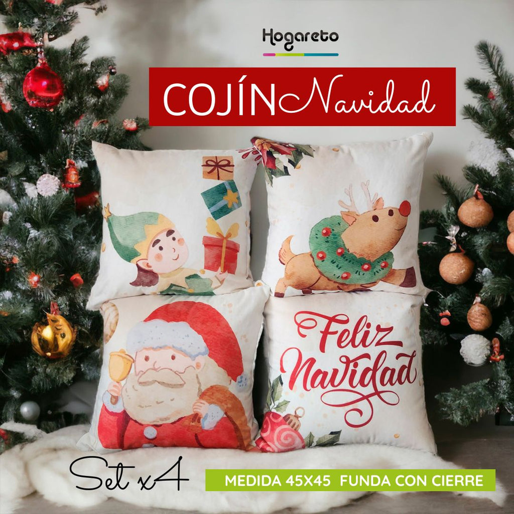 Set x 4 Cojines de Navidad 45x45 cm - Incluye Relleno 🎄
