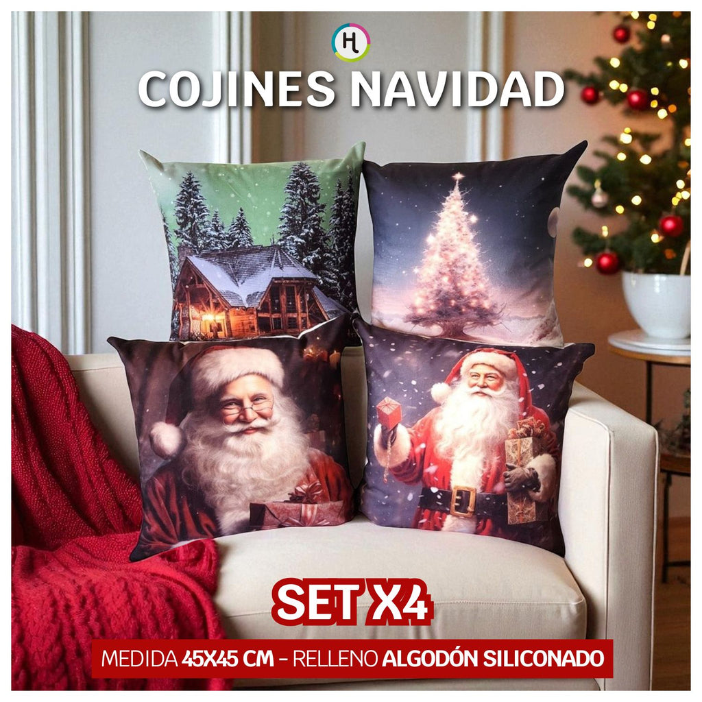 Set x 4 Cojines de Navidad 45x45 cm - Incluye Relleno 🎄