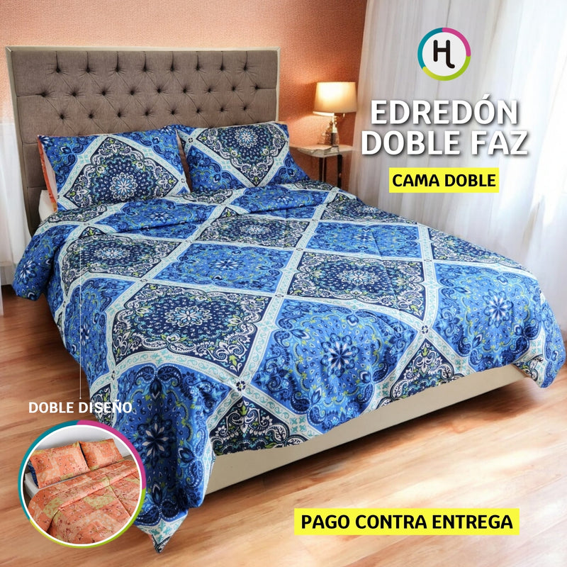 Edredón Doble Faz Estampado Ornamento Cama Doble 140x190cm