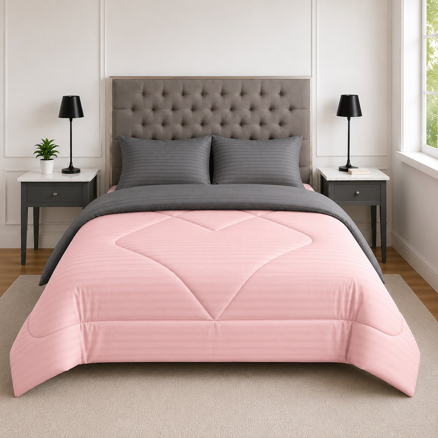 Edredón Doble Faz Rosa Cama Doble 140x190cm