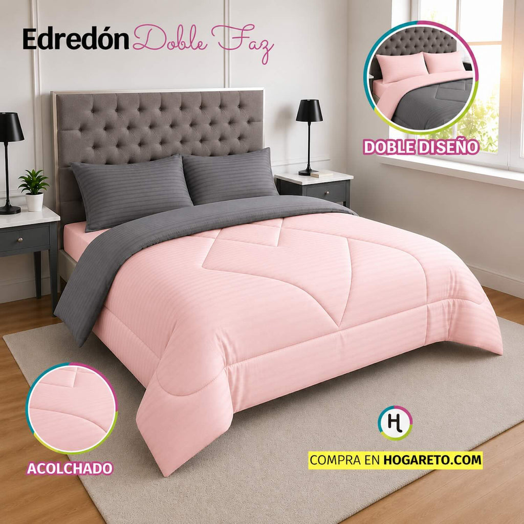 Edredón Doble Faz Rosa Cama Doble 140x190cm