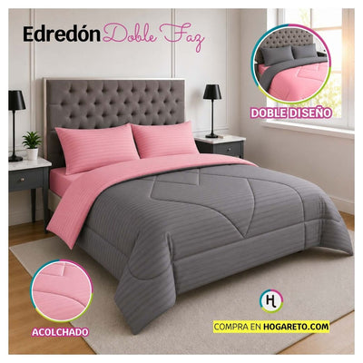 Edredón Doble Faz Rosa Cama Doble 140x190cm