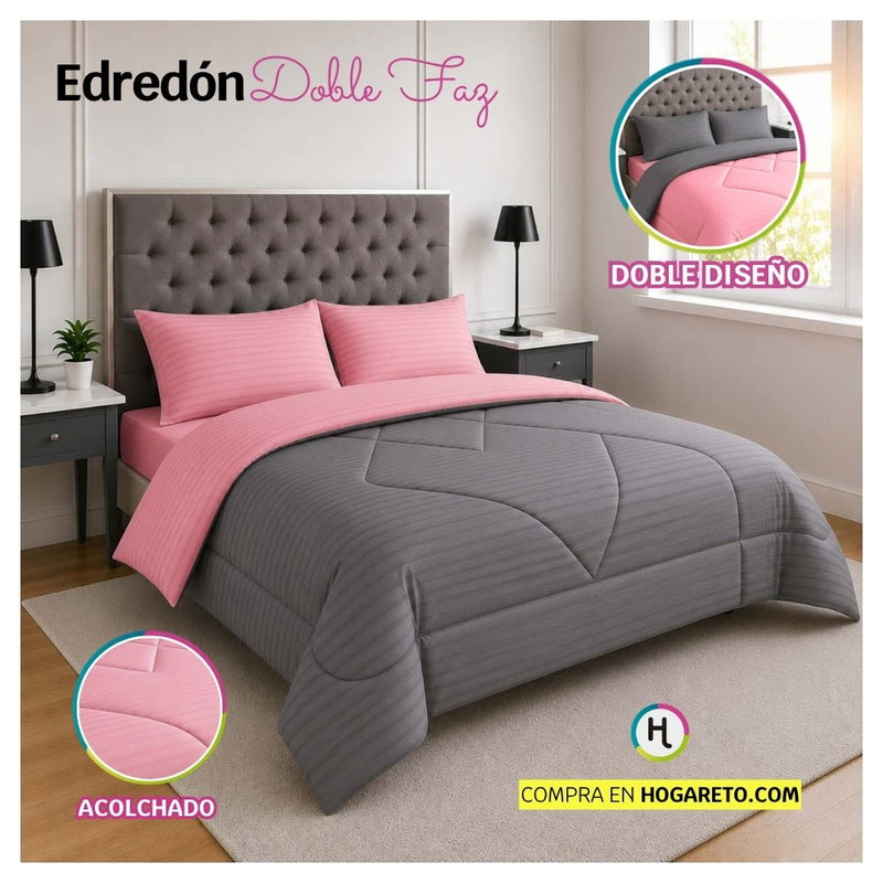 Edredón Doble Faz Rosa Cama Doble 140x190cm