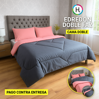 Edredón Doble Faz Rosa Cama Doble 140x190cm