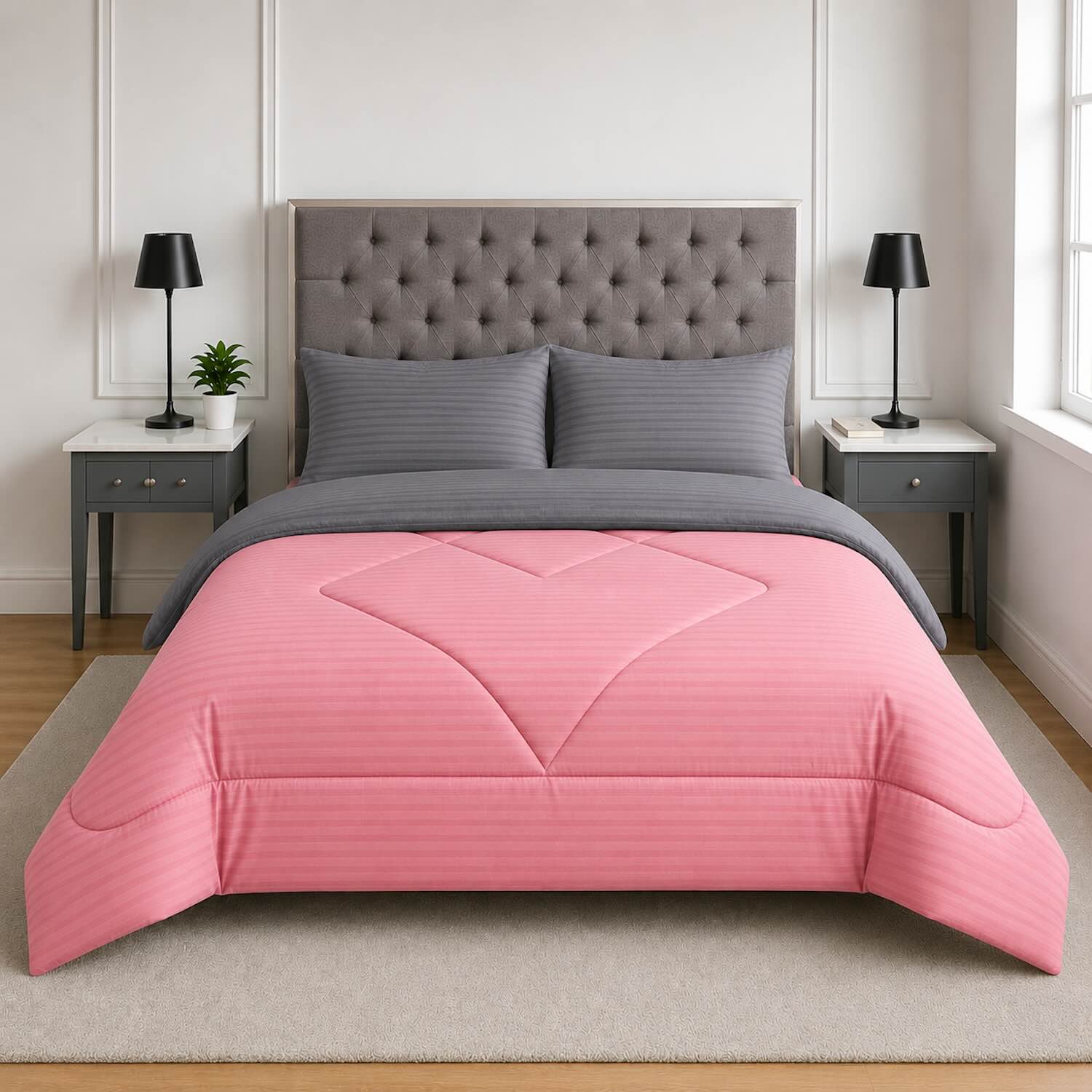 Edredón Doble Faz Rosa Cama Doble 140x190cm
