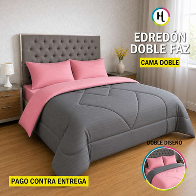 Edredón Doble Faz Rosa Cama Doble 140x190cm
