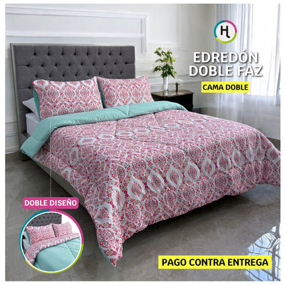 Edredón Doble Faz Estampado Coralina Cama Doble 140x190cm