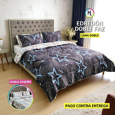 Edredón Doble Faz Estampado  Estrella Cama Doble 140x190cm