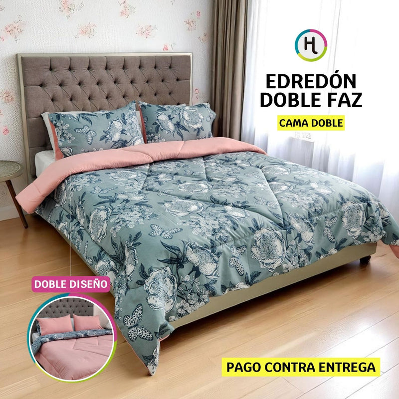 Edredón Doble Faz Estampado Amapola Cama Doble 140x190cm