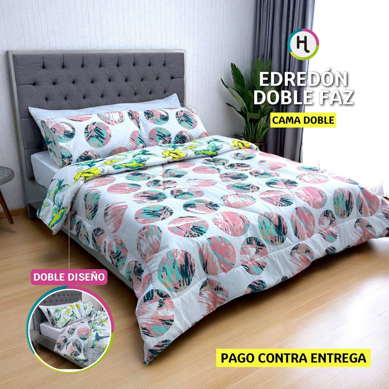 Edredón Doble Faz Estampado Colibrí Cama Doble 140x190cm