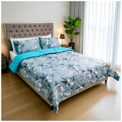 Edredón Doble Faz Estampado Celeste Cama Doble 140x190cm