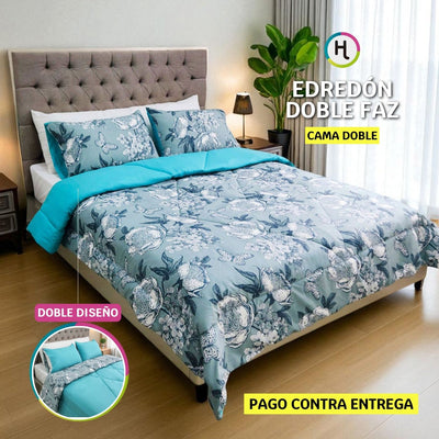 Edredón Doble Faz Estampado Celeste Cama Doble 140x190cm
