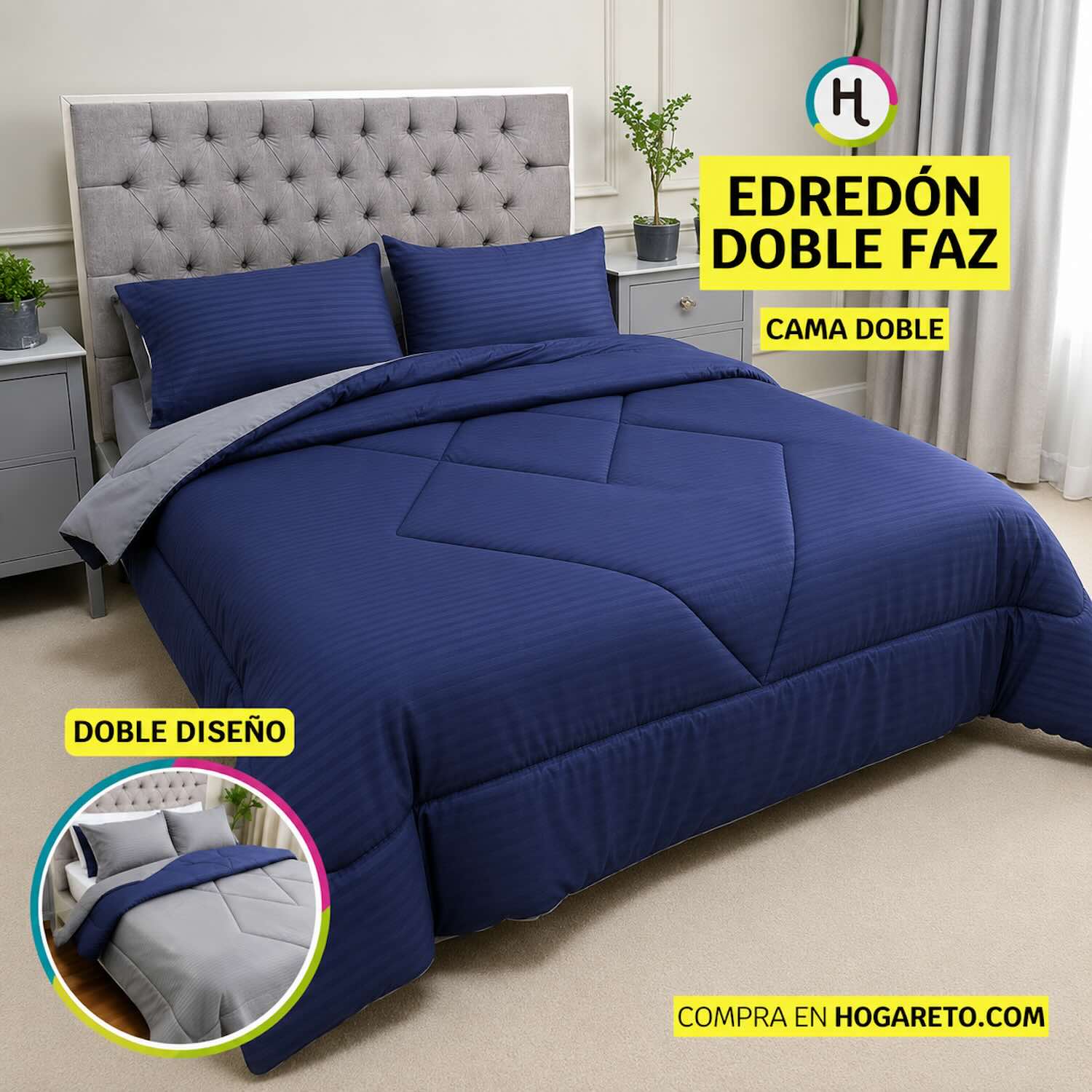 Edredón Doble Faz Nocturno Cama Doble 140x190cm