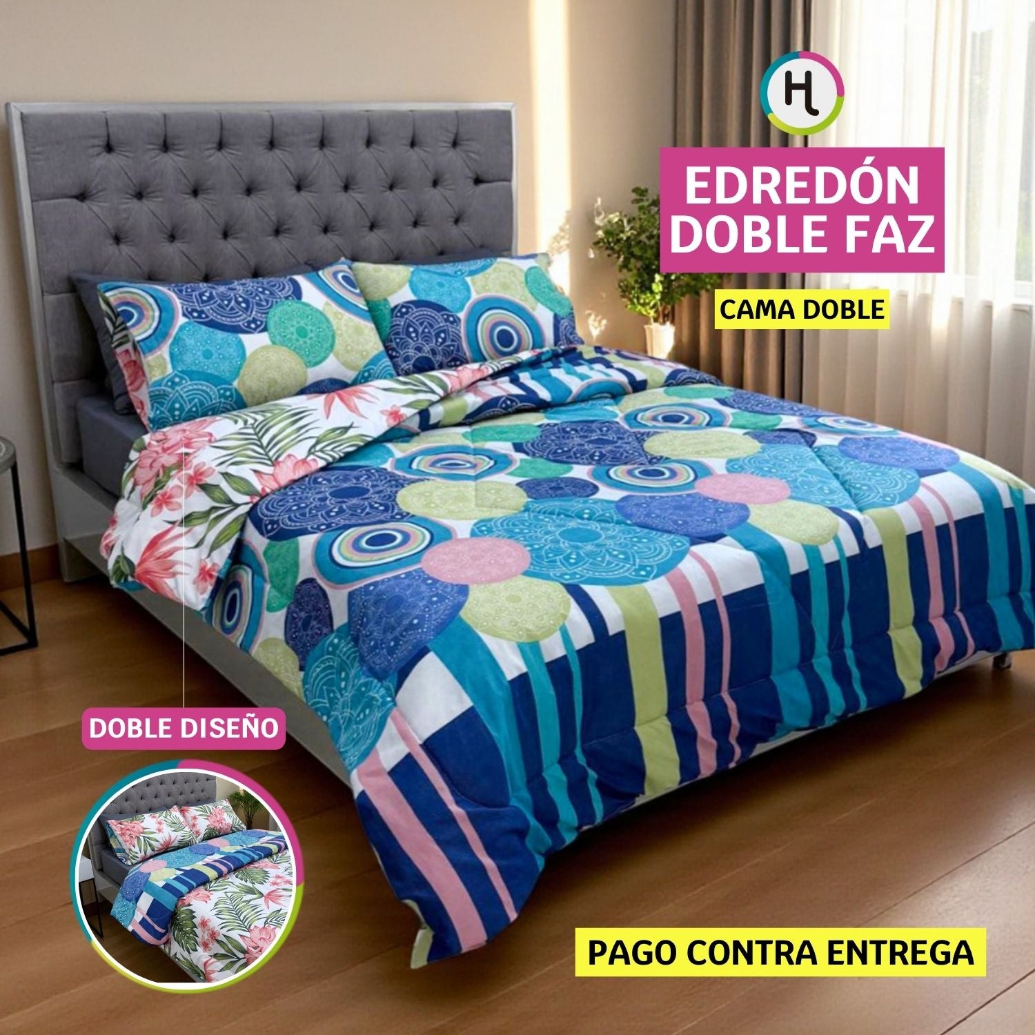 Edredón Doble Faz Mosaico Cama Doble 140x190cm – Hogareto